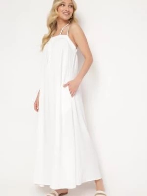 Zdjęcie produktu Biała Sukienka na Regulowanych Ramiączkach Wiązana na Szyi Ploeliama