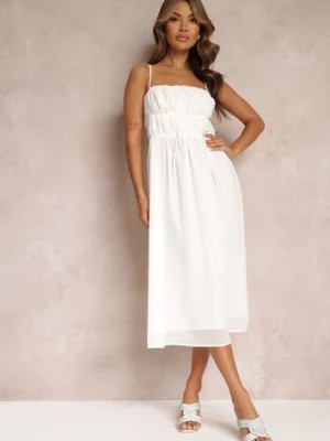 Zdjęcie produktu Biała Sukienka o Rozkloszowanym Kroju na Ramiączkach z Wiązaniem Lunarea