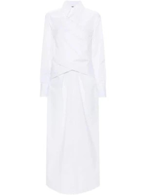Zdjęcie produktu Biała Sukienka z Bawełnianej Popeliny z Krzyżującym Detalem Fabiana Filippi