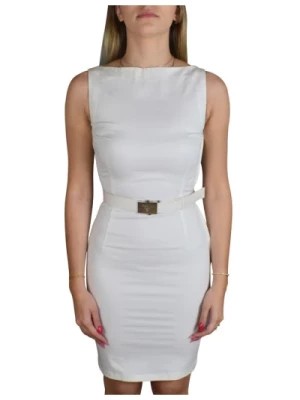 Zdjęcie produktu Biała Sukienka z Bawełny z Wygrawerowaną Srebrną Płytą Prada