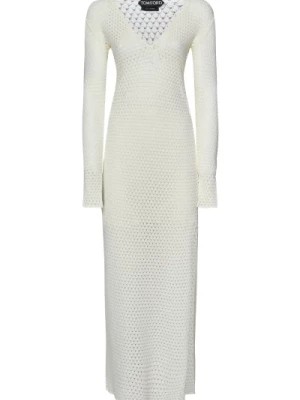 Zdjęcie produktu Biała Sukienka z Głębokim Dekoltem i Rozcięciem na Boku Tom Ford