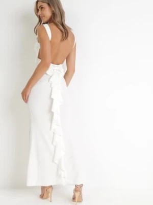 Zdjęcie produktu Biała Sukienka z Ozdobną Falbanką i Odkrytymi Plecami Naressa