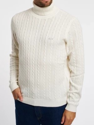 Zdjęcie produktu Biała sweter w sploty z haftowanym logo Sun68