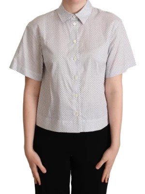 Zdjęcie produktu Biała Szara Koszula w Kropki z Kołnierzykiem na Guziki Dolce & Gabbana