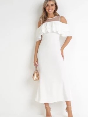 Zdjęcie produktu Biała Taliowana Sukienka bez Rękawów z Falbanką Cynanthe