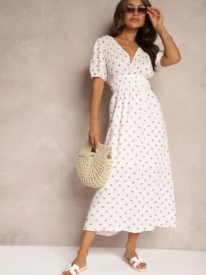 Zdjęcie produktu Biała Taliowana Sukienka z Bawełny z Gumką w Talii i Odkrytymi Plecami Wedrea