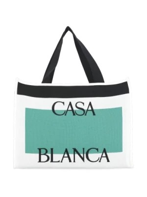 Zdjęcie produktu Biała torba na zakupy z kontrastowymi uchwytami Casablanca