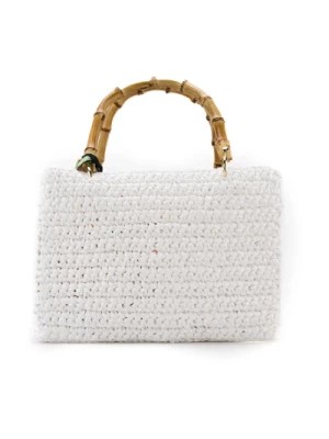 Zdjęcie produktu Biała torba shopper z uchwytem bambusowym Chica London