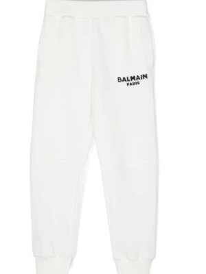 Zdjęcie produktu Białe Bawełniane Spodnie z Nadrukiem Logo Balmain