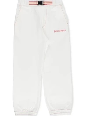 Zdjęcie produktu Białe Bawełniane Spodnie z Paskiem z Logo Palm Angels