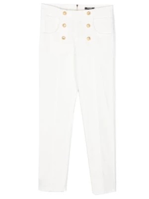 Zdjęcie produktu Białe Bawełniane Spodnie z Wytłoczonymi Złotymi Guzikami Balmain