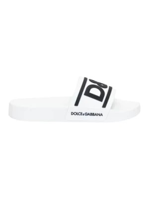 Zdjęcie produktu Białe dziecięce klapki z nadrukiem logo Dolce & Gabbana