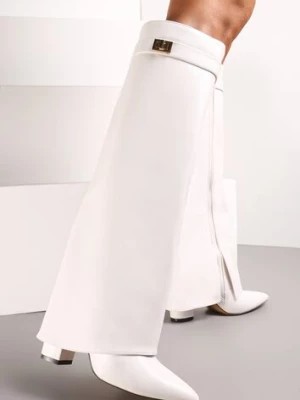 Zdjęcie produktu Białe Eleganckie Kozaki z Wywiniętą Cholewką do Kolana na Słupku Lisapa