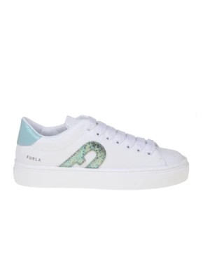 Zdjęcie produktu Białe i Zielone Syntetyczne Skórzane Sneakersy Furla