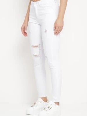 Zdjęcie produktu Białe Jeansy Skinny z Przetarciami i Dziurami Qloelini
