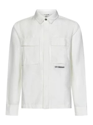 Zdjęcie produktu Białe koszule z ukrytym zapięciem i haftowanym logo C.p. Company