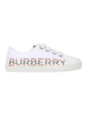 Zdjęcie produktu Białe płaskie buty z ikonicznym wzorem w paski i nadrukiem logo Burberry