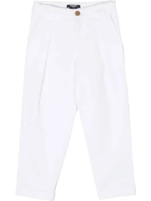 Zdjęcie produktu Białe Plisowane Spodnie Unisex Balmain