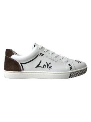 Zdjęcie produktu Białe skórzane brązowe Love Casual Sneakers Dolce & Gabbana