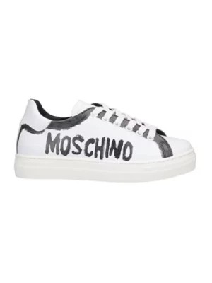 Zdjęcie produktu Białe skórzane buty dziecięce z dwukolorowym logo Moschino