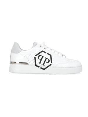 Zdjęcie produktu Białe Skórzane Sneakersy Okrągły Nosek Logo Philipp Plein