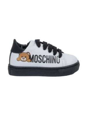 Zdjęcie produktu Białe Skórzane Sneakersy z Czarnym Logo Marki Moschino