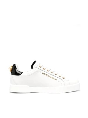 Zdjęcie produktu Białe Skórzane Sneakersy z Logo Dolce & Gabbana