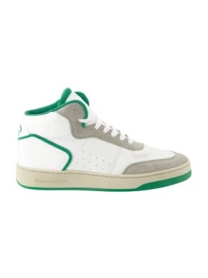 Zdjęcie produktu Białe Skórzane Sneakersy z Zieloną Tkaniną Saint Laurent