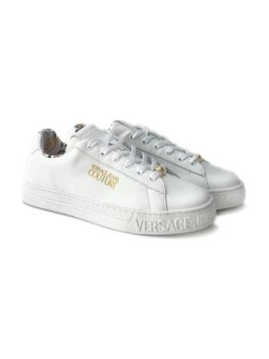 Zdjęcie produktu Białe Skórzane Sneakersy z Złotym Logo Versace