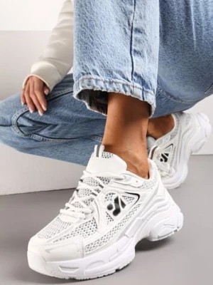 Zdjęcie produktu Białe Sneakersy na Grubej Podeszwie Ozdobione Siateczkowymi Wstawkami Korianna