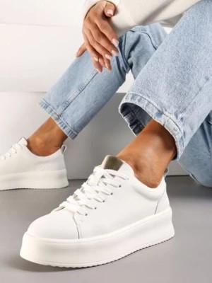 Zdjęcie produktu Białe Sneakersy na Platformie z Wkładką ze Skóry Naturalnej Imeltia