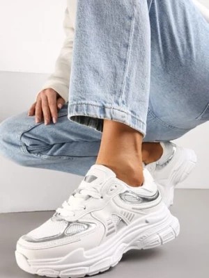Zdjęcie produktu Białe Sneakersy na Tłoczonej Podeszwie z Ozdobnymi Wstawkami Lanevi