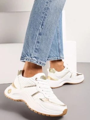 Zdjęcie produktu Białe Sneakersy z Tłoczonego Materiału z Brokatowymi i Metalicznymi Wstawkami Thermia