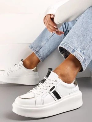 Zdjęcie produktu Białe Sneakersy ze Skóry Naturalnej na Platformie Ahama