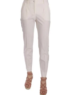 Zdjęcie produktu Białe spodnie z lampasem z wełny o zwężanych nogawkach Dolce & Gabbana