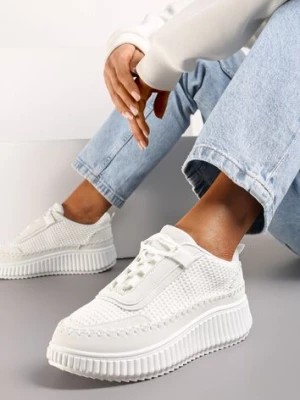 Zdjęcie produktu Białe Sznurowane Sneakersy na Platformie Dimakis