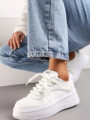 Zdjęcie produktu Białe Sznurowane Sneakersy na Platformie z Metalicznymi Wstawkami Arileva