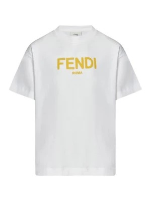 Zdjęcie produktu Białe T-shirty i Pola dla Dzieci z Żółtym Nadrukiem Logo Fendi