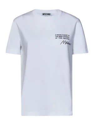 Zdjęcie produktu Białe T-shirty i Pola z żebrowanym dekoltem Moschino