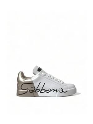 Zdjęcie produktu Białe złote buty na sznurówki Dolce & Gabbana