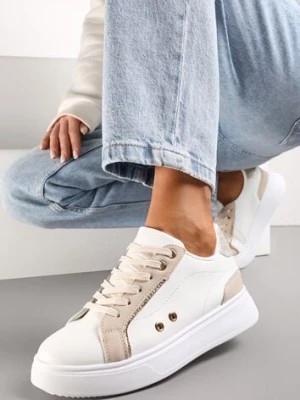 Zdjęcie produktu Biało-Beżowe Sneakersy z Metalicznymi Wstawkami na Grubej Podeszwie Amoone
