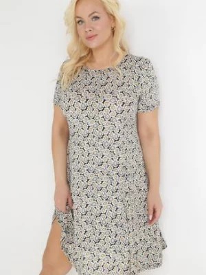Zdjęcie produktu Biało-Czarna Trapezowa Sukienka Mini w Kwiatowy Wzór Aganis