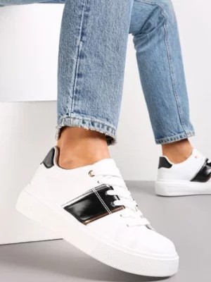 Zdjęcie produktu Biało-Czarne Sneakersy na Niskiej Platformie z Metalicznymi Wstawkami Tommu