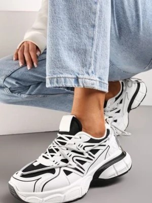 Zdjęcie produktu Biało-Czarne Sneakersy z Siateczką na Podeszwie z Wycięciami i Ozdobnym Wiązaniem Dorila