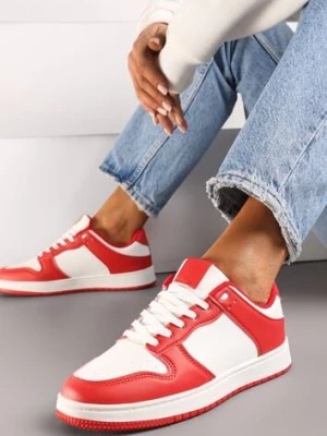 Zdjęcie produktu Biało-Czerwone Sznurowane Sneakersy na Płaskiej Podeszwie z Imitacji Skóry Bioriana
