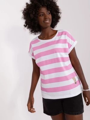Zdjęcie produktu Biało-jasnofioletowa bluzka basic z bawełny RELEVANCE