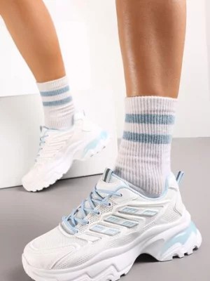 Zdjęcie produktu Biało-Niebieskie Sneakersy na Masywnej Podeszwie Zdobione Kolorowymi Wstawkami Farete