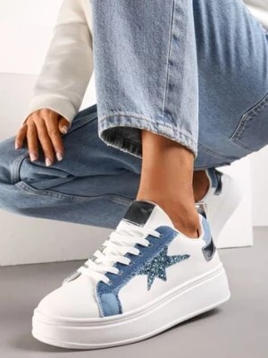 Zdjęcie produktu Biało-Niebieskie Sneakersy na Platformie Ozdobione Gwiazdką z Brokatem Nislemia