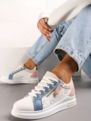 Zdjęcie produktu Biało-Niebieskie Sneakersy Udekorowane Suwakiem z Boku Rosamay
