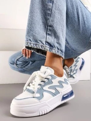 Zdjęcie produktu Biało-Niebieskie Sneakersy z Szerokimi Sznurowadłami Ozdobione Tłoczeniami i Wstawką przy Podeszwie Ulares